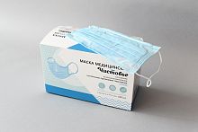Маска медицинская трехслойная на резинках Чистовье, голубой, 100 шт/упк