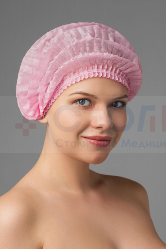 Шапочка-шарлотка медицинская из спанбонда, розовый, 50 шт/упк Шапочка-шарлотка медицинская из спанбонда, розовый, 50 шт/упк
