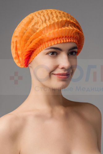 Шапочка-шарлотка медицинская из спанбонда, оранжевый, 50 шт/упк