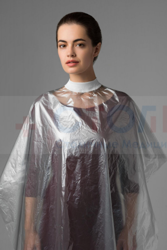 Пеньюар стандарт из полиэтилена, 160х110 см, Серебро, 50 шт/упк Пеньюар стандарт из полиэтилена, 160х110 см, Серебро, 50 шт/упк